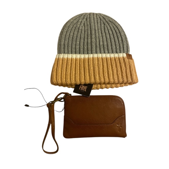 Frye Gray and Brown Knit Beanie with Brown Leather Wallet - Picture 5 of 6